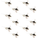 Set of small dark fly fishing hooks with feather wings, hook size 18