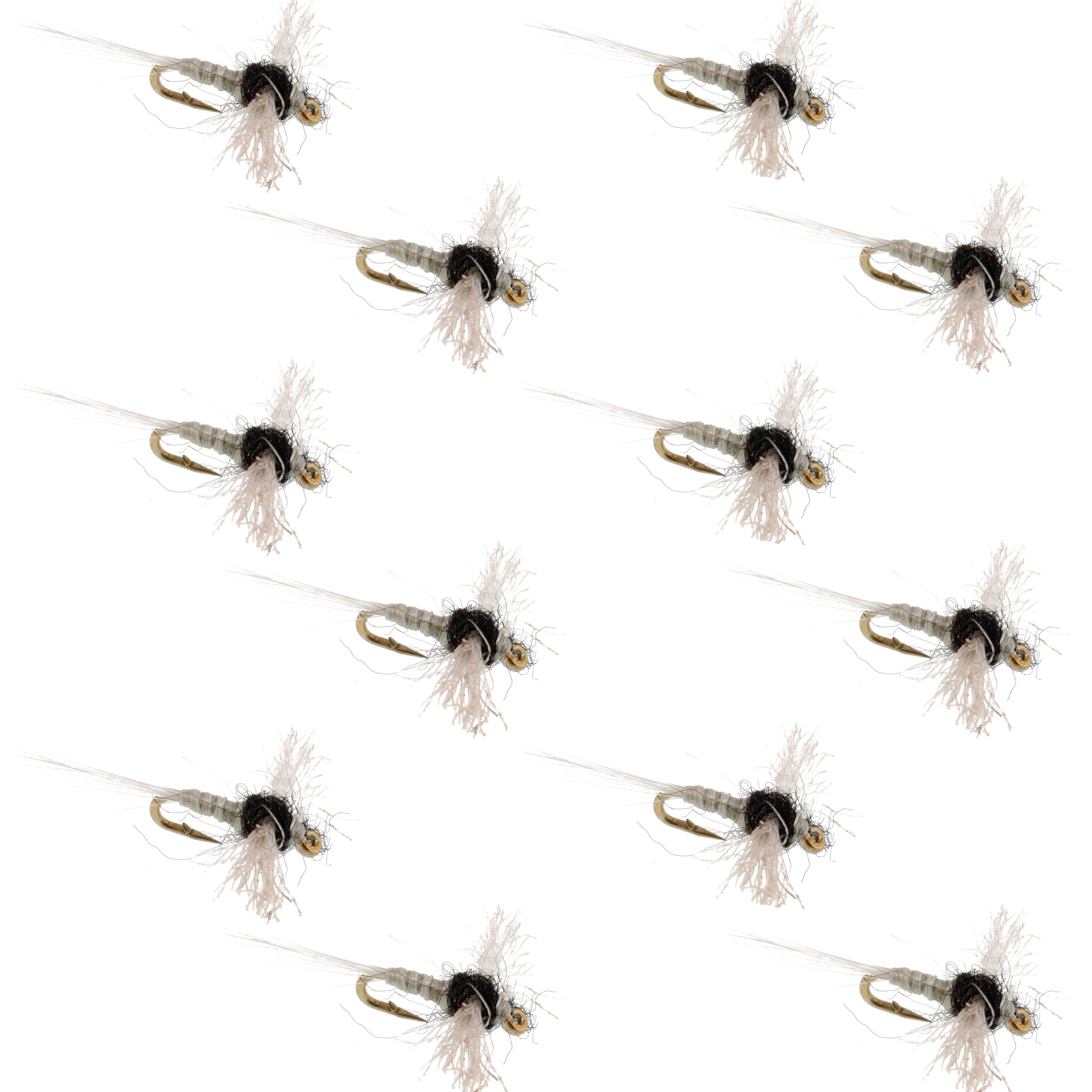 Set of small dark fly fishing hooks with feather wings, hook size 18