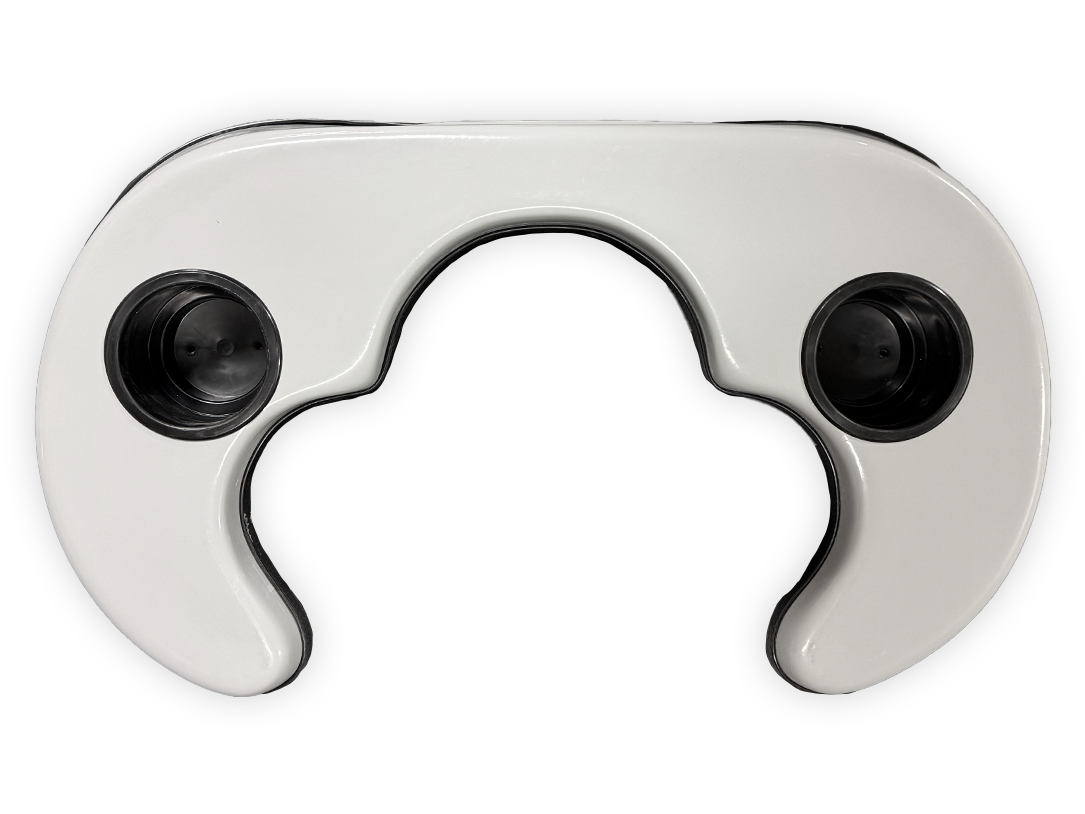 Three-point leg brace horn, white with two black circular fittings
