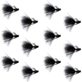 Tungsten Bead Tactical Black Mini Bugger Euro Nymph Fly - 12 Flies Size 8