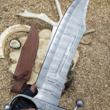 Custom Handmade Bowie Knife with Twisted Damascus Steel Blade and Antler Horn Handle - 15 Inches