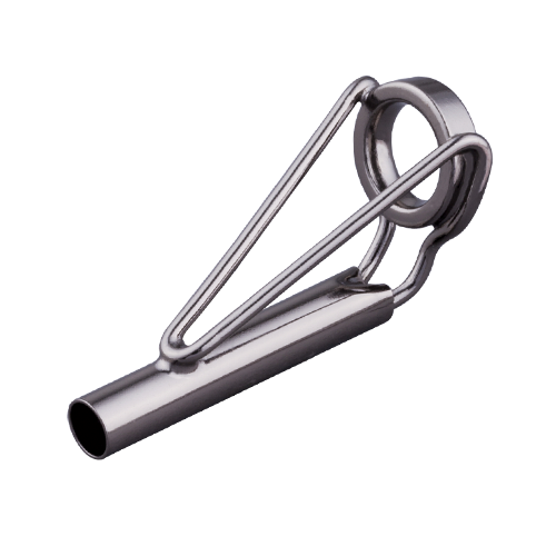 Metal boat rod tip top guide with circular ring and U-frame, polished finish