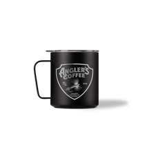 MiiR camp mug, black with handle and Angler's Coffee graphic