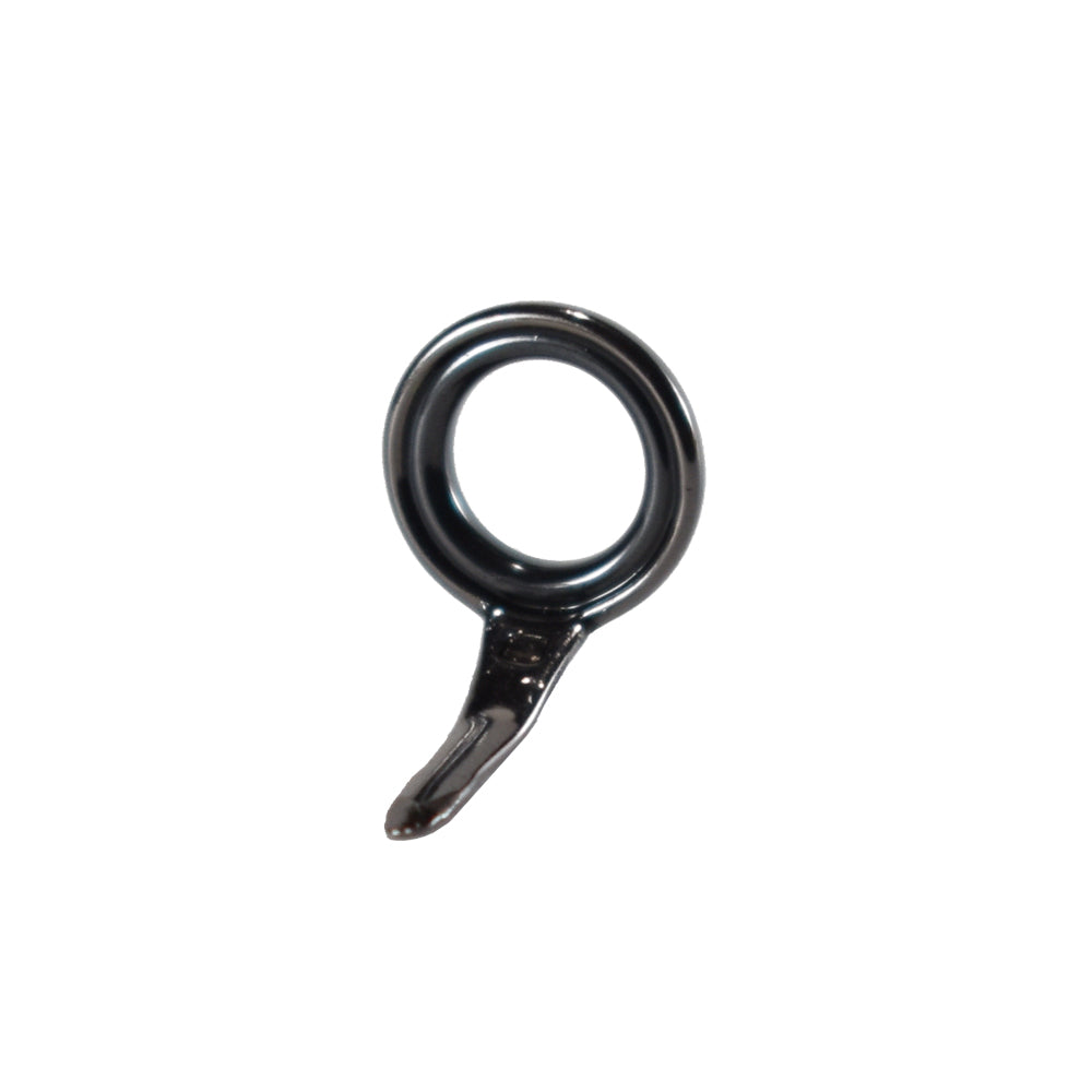 SEAGUIDE single-foot fishing rod guide with black frame and dark insert, centered view