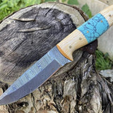 Handcrafted Damascus Hunting Knife with Olive Wood and Resin Handle by KBS Knives Store