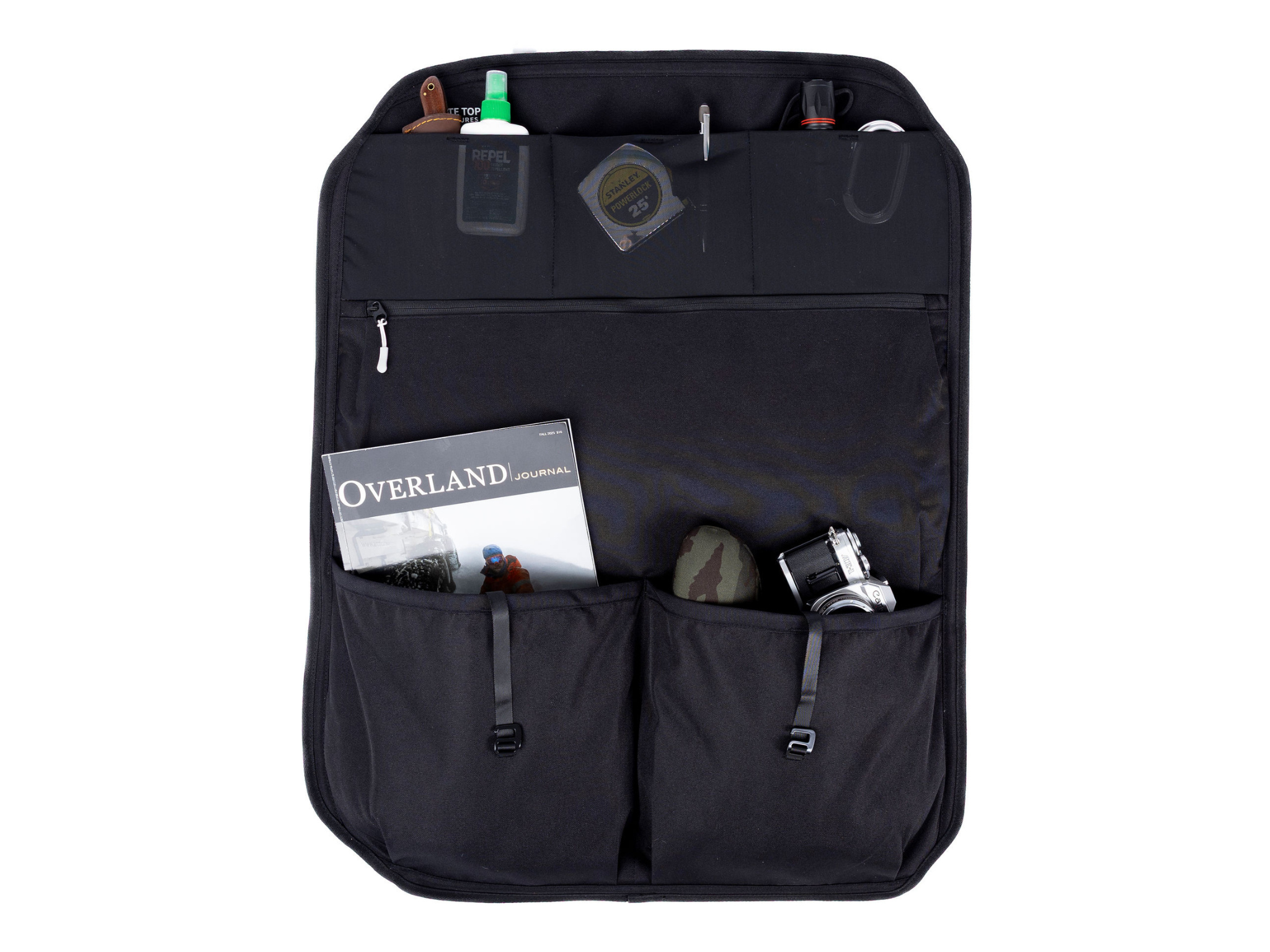 Black Ford Transit door storage panel with zipper pouches for holding small items