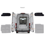 Ford Transit rear door storage panels shown on van with two interior covers