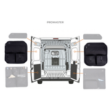 Set of black rear door storage panels with multiple zippered compartments
