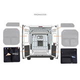 Ram Promaster lower rear door storage panel pair shown on vehicle door area, diagram
