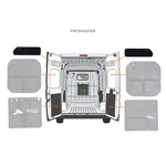 Upper rear door storage panels on rear doors, pair, with side panel layout diagram
