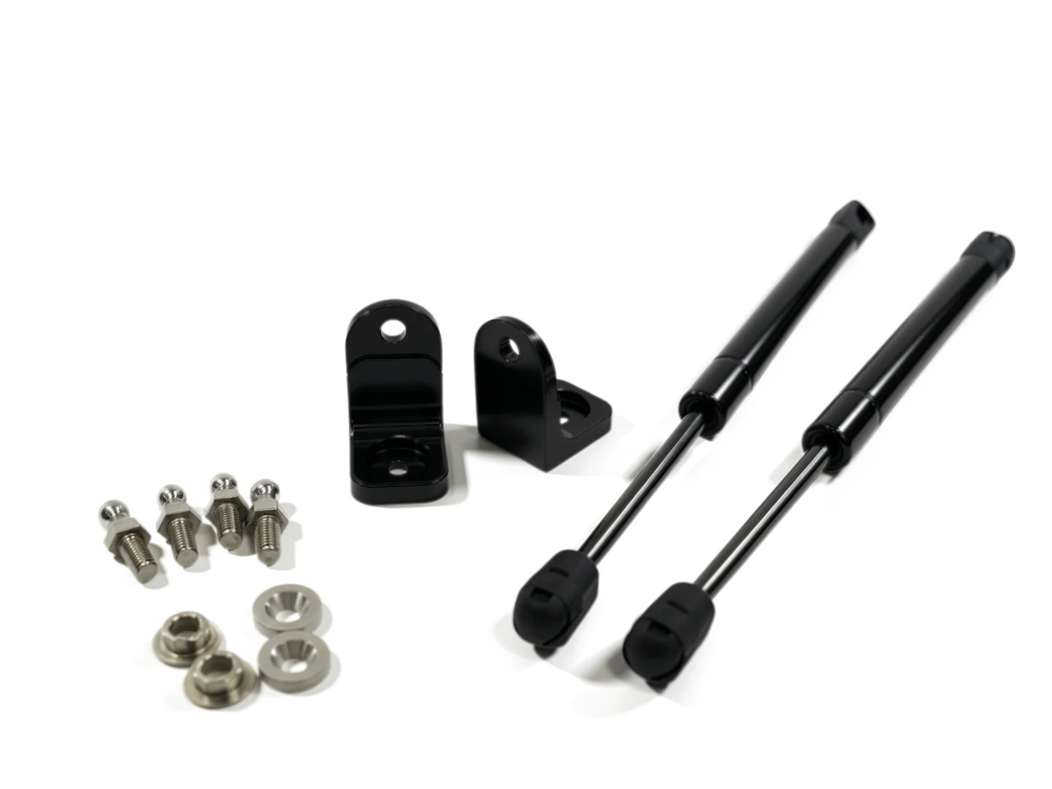 2019+ Sprinter van hood strut kit with two black gas struts and mounting hardware