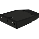 Under-seat storage box with textured lid and side handles, black molded tray