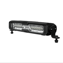 Black LED light bar with clear rectangular lens modules and side brackets