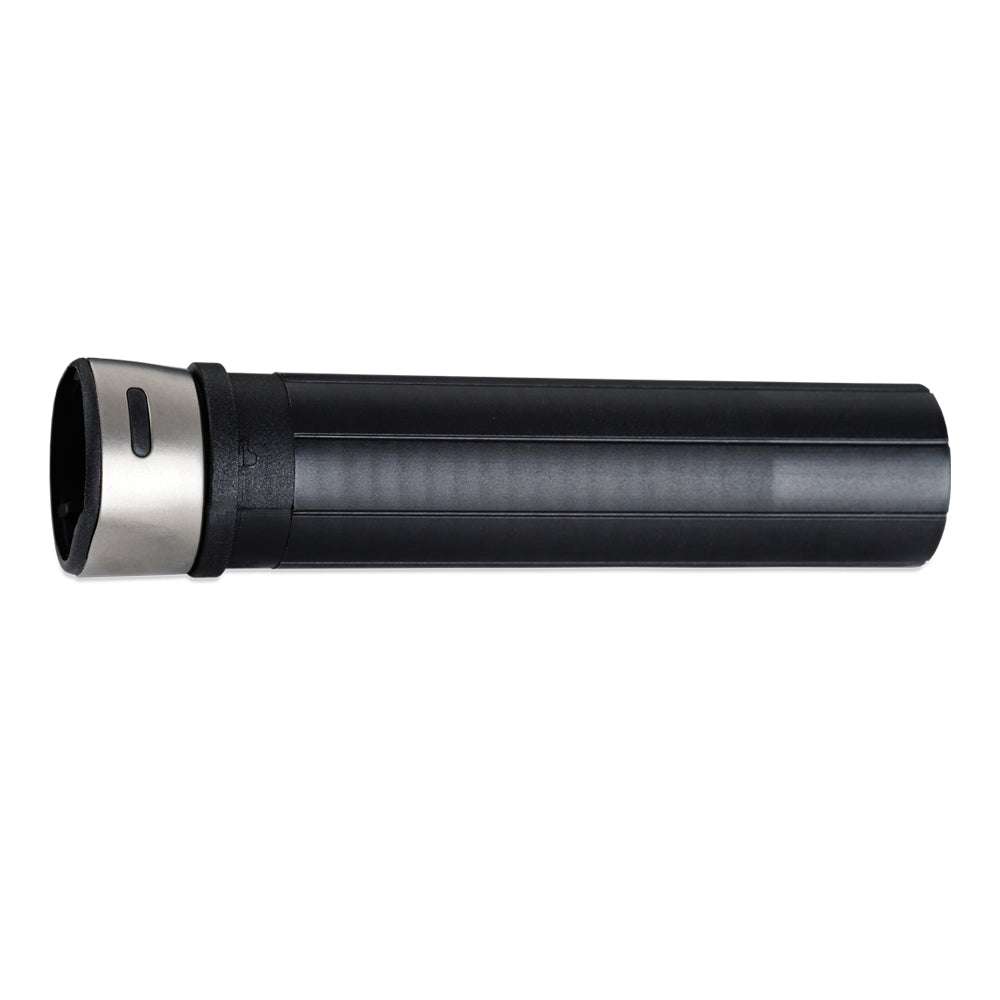 Black cylindrical nut hood tool with open tapered end and side slot detail