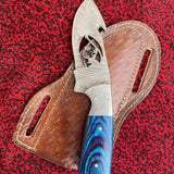 Gut Hook Hunting Skinning Knife - Wirecut Damascus Steel Blade, Pakka Wood Handle - 8.5 Inches - KBS Knives Store