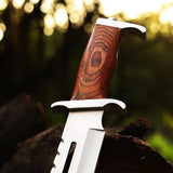 Professional Rambo Bowie Knife - 12" D2 Steel with Exotic Red Wood Handle & Steel Guards