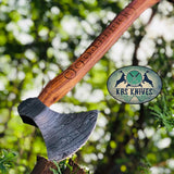 Handmade Damascus Steel Viking Beard Axe with Hand-Carved Rosewood Handle and Leather Sheath