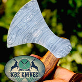 Handmade Damascus Steel Viking Beard Axe with Hand-Carved Rosewood Handle and Leather Sheath