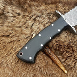 Custom Handmade Wild Pig Hunter Bowie Knife with Raindrops Damascus Steel Blade and Black Micarta Handle - 16 Inches