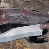 Wild Pig Hunting Bowie Knife with Leather Sheath for Sale – Custom Handmade Heavy-Duty Full Tang 1095 High Carbon Steel Blade, Rosewood Handle | 15-Inch Hunting Knife – KBS Knives