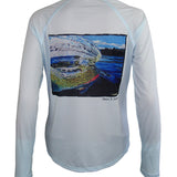 Women's Sun Protective Fishing Shirt Arctic Blue/Whiplash Rainbow Trout