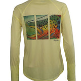 Women's Sun Protective Fishing Shirt Pale Yellow/Colored Brown Trout