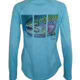 Women's Sun Protective Fishing Shirt Water Blue/Hen Rainbow