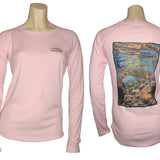 Women's Sun Protective Fishing Shirt Pink Blossom/Freestone Cutthroat Trout