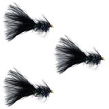 3 Pack Black Bead Head Mini Crystal Woolly Bugger Streamer -  Size 12