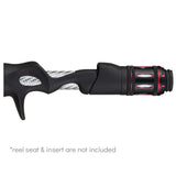 Black aluminum fishing reel nut with red accent ring and silver insert
