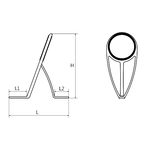 Technical drawing of titanium double-foot ring guide frame with L and H dimensions