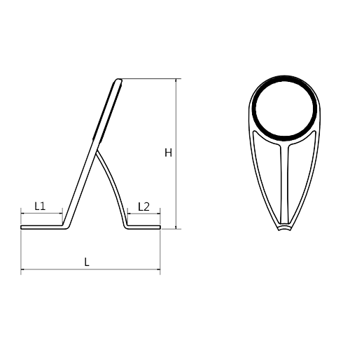 Technical drawing of titanium double-foot ring guide frame with L and H dimensions
