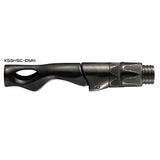 Black spinning reel seat with carbon fiber texture and silver metal locking hood