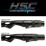 Black spinning reel seat with carbon fiber look and ridged locking hood