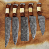 Custom Handmade Damascus Cooking Knife Set - 5 Pieces