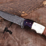 Custom Handmade Damascus Steel Hunting Knife with G10, Bone & Rosewood Handle – 9" | KBS Knives