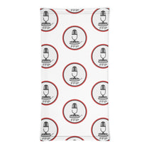 FFIP logo neck gaiter, white with red circular mic emblems