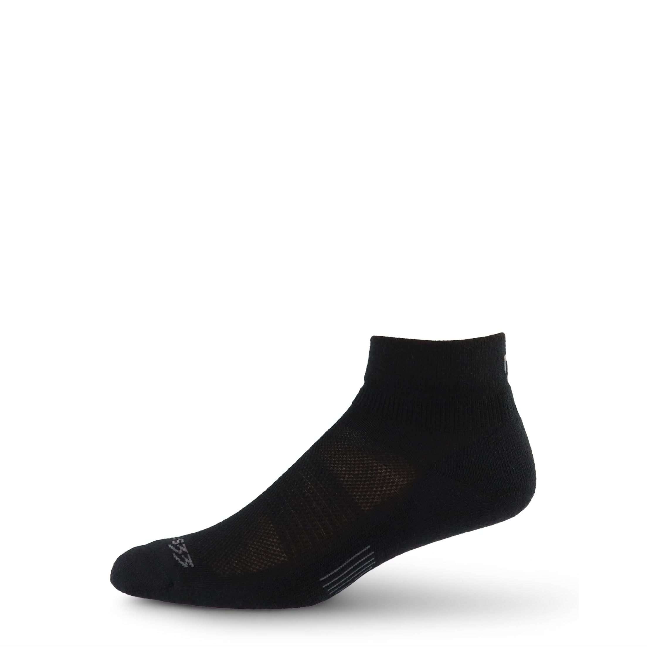 Merino wool trail running ankle socks in black with subtle textured panel