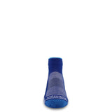Merino wool trail running ankle socks in blue with arched pattern and logo at sole