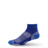 Merino wool trail running ankle socks in blue with patterned knit and dark blue heel