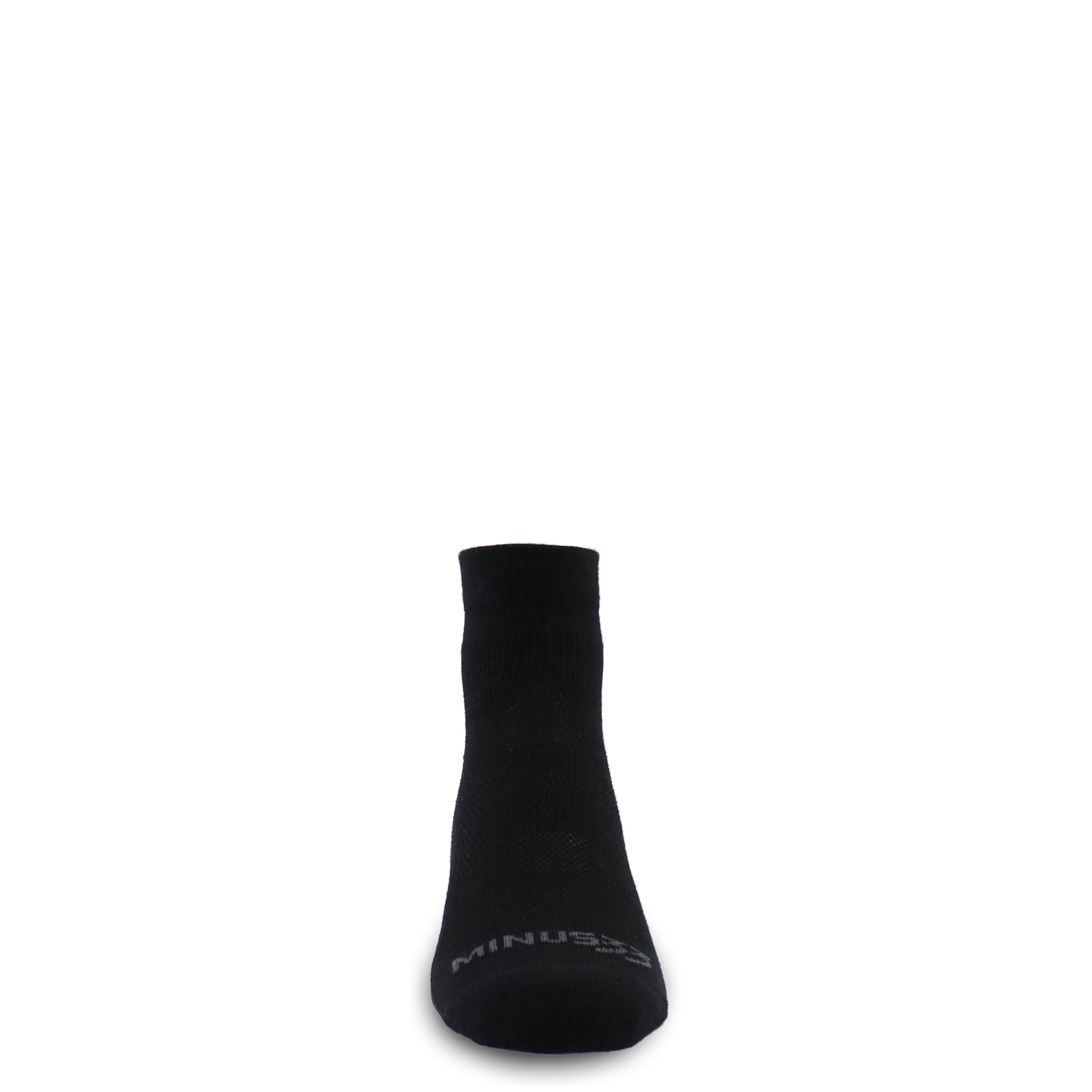 Black micro ankle running sock with tonal heel design and cushioned forefoot