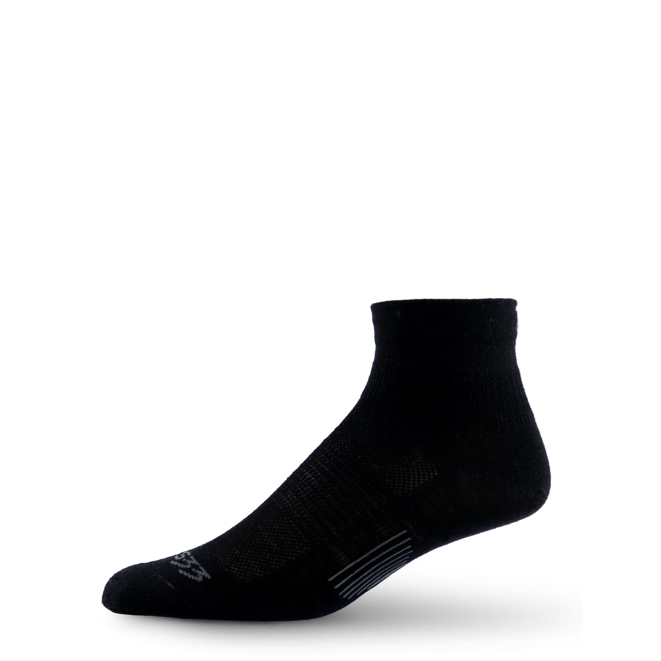 Black micro ankle running sock with subtle knit texture and tonal stripe detail