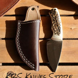 Custom Handmade D2 Steel Deer Skinning Knife with Antler Horn Handle & Leather Sheath