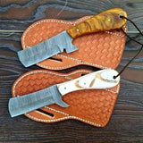 Custom Handmade Damascus Bull Cutter Knife with Epoxy Resin Handle for Sale by KBS Knives Store