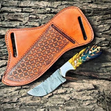 Rancher’s Belt Knife – Damascus EDC with Pine Cone Handle