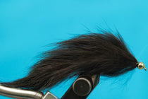 Black fur leech fly with gold bead head on black hook