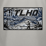 Gray T-shirt with large rectangular STLHD wilderness graphic print