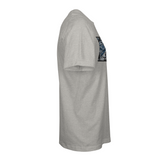 Gray T-shirt, side view with partial STLHD rectangular graphic
