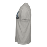 Gray T-shirt, side view showing part of the STLHD rectangular front print