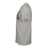 Gray T-shirt, side view showing part of the STLHD rectangular front print